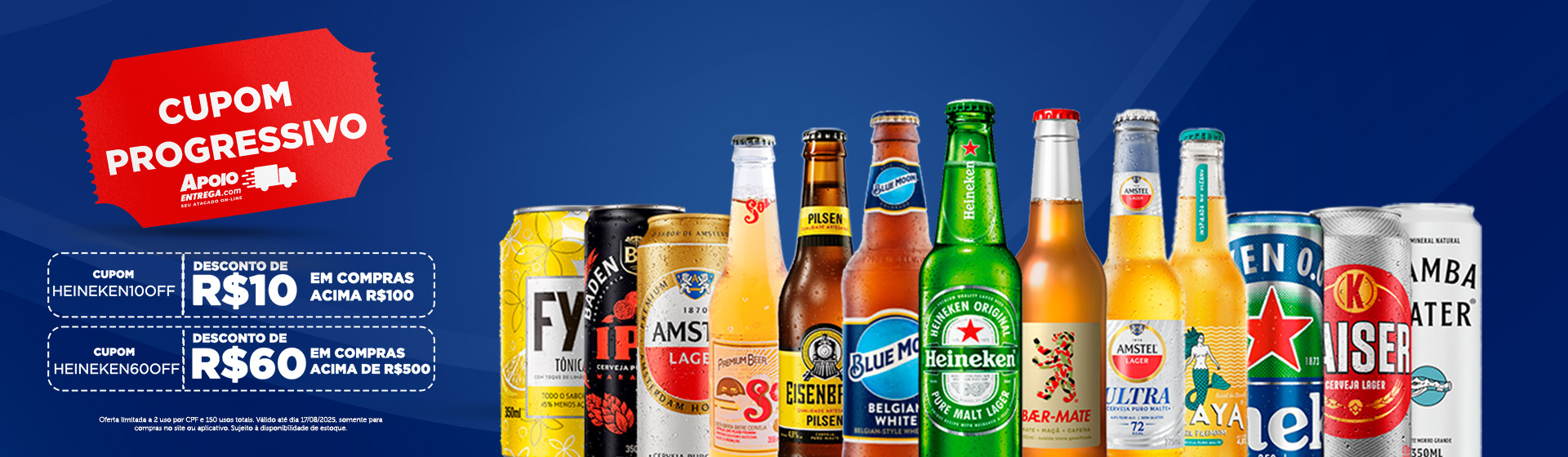 Cupom HEINEKEN10OFF R$10 OFF ate 17/08